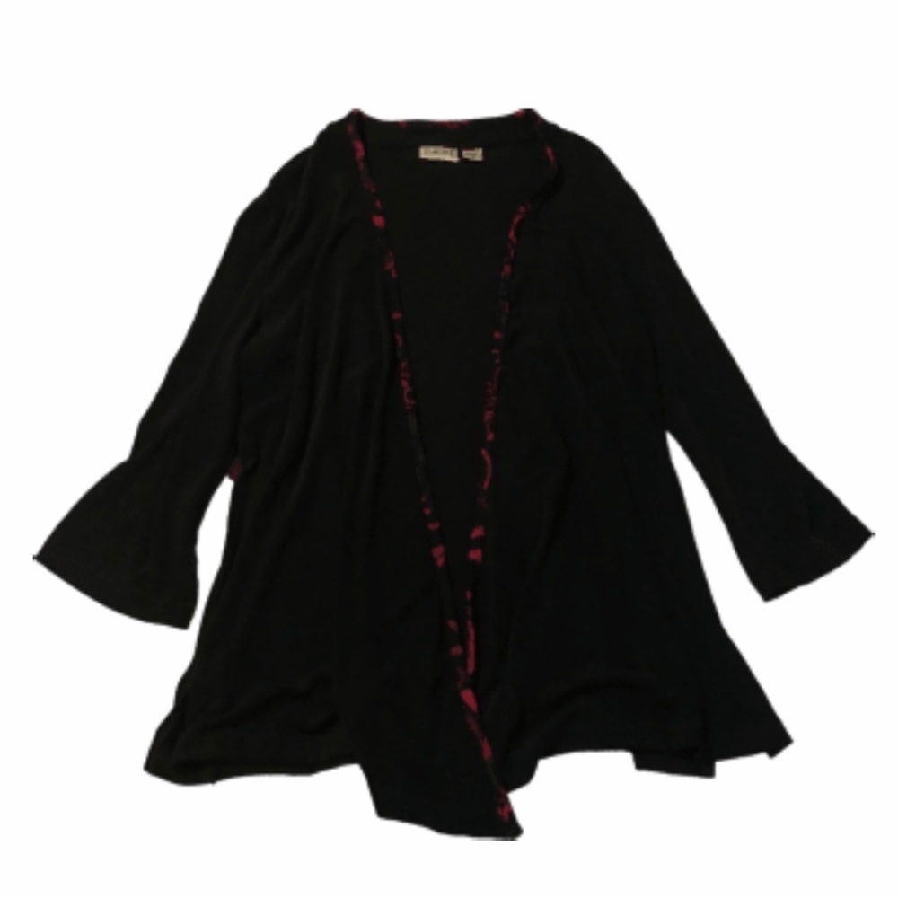 Chico’s Travelers open Cardigan Slinky jacket Black 3 16 red purple waterfall